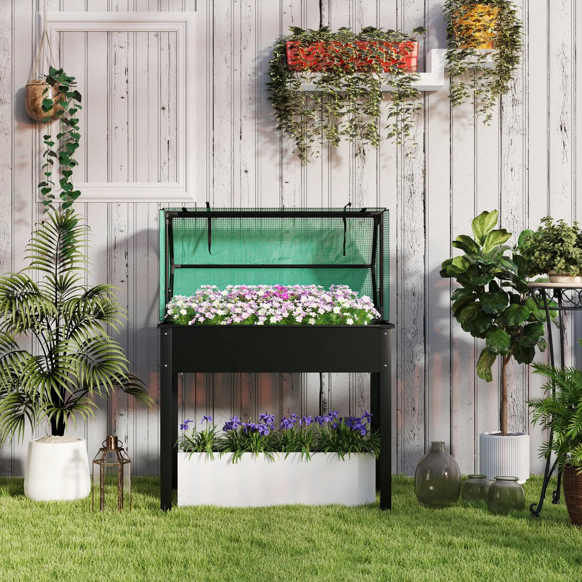 Raised Garden Bed Planter With PE Cover, Elevated Box With Drainage, Black Raised Garden Beds at Gallery Canada