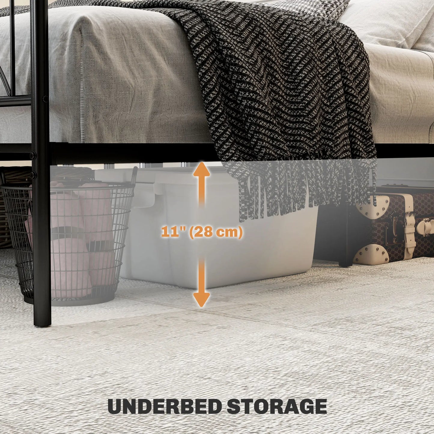 Metal Full Platform Bed Frame, Headboard, Steel Slat Support, Underbed Storage Bedroom Furniture at Gallery Canada