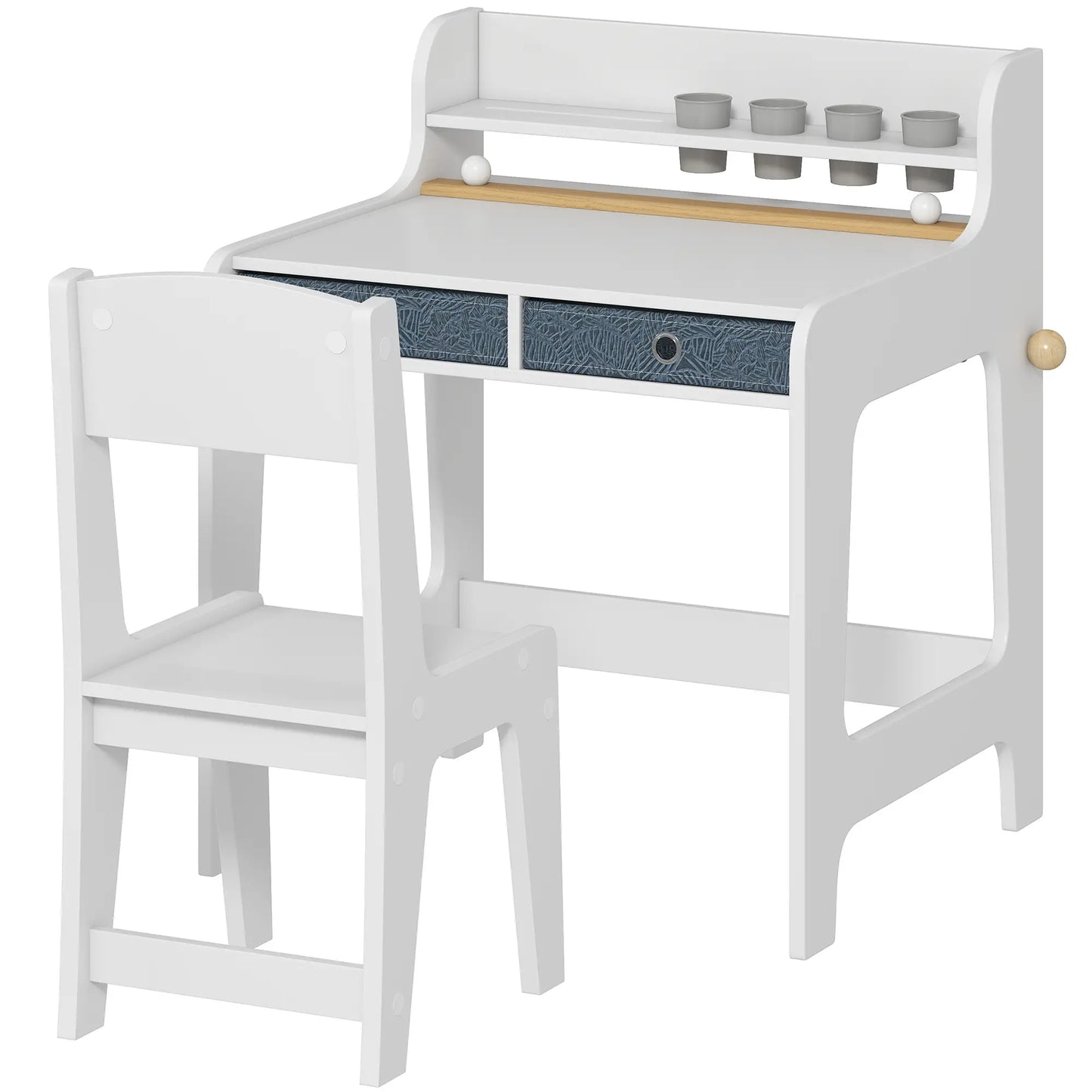 Kids Study Table and Chair Set, Art Desk with Storage Shelf, 3-8 Year Old