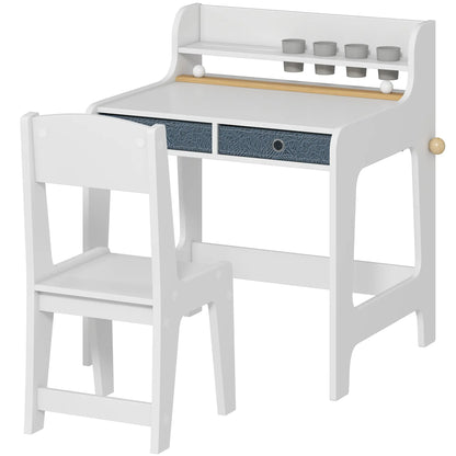 Kids Study Table and Chair Set, Art Desk with Storage Shelf, 3-8 Year Old