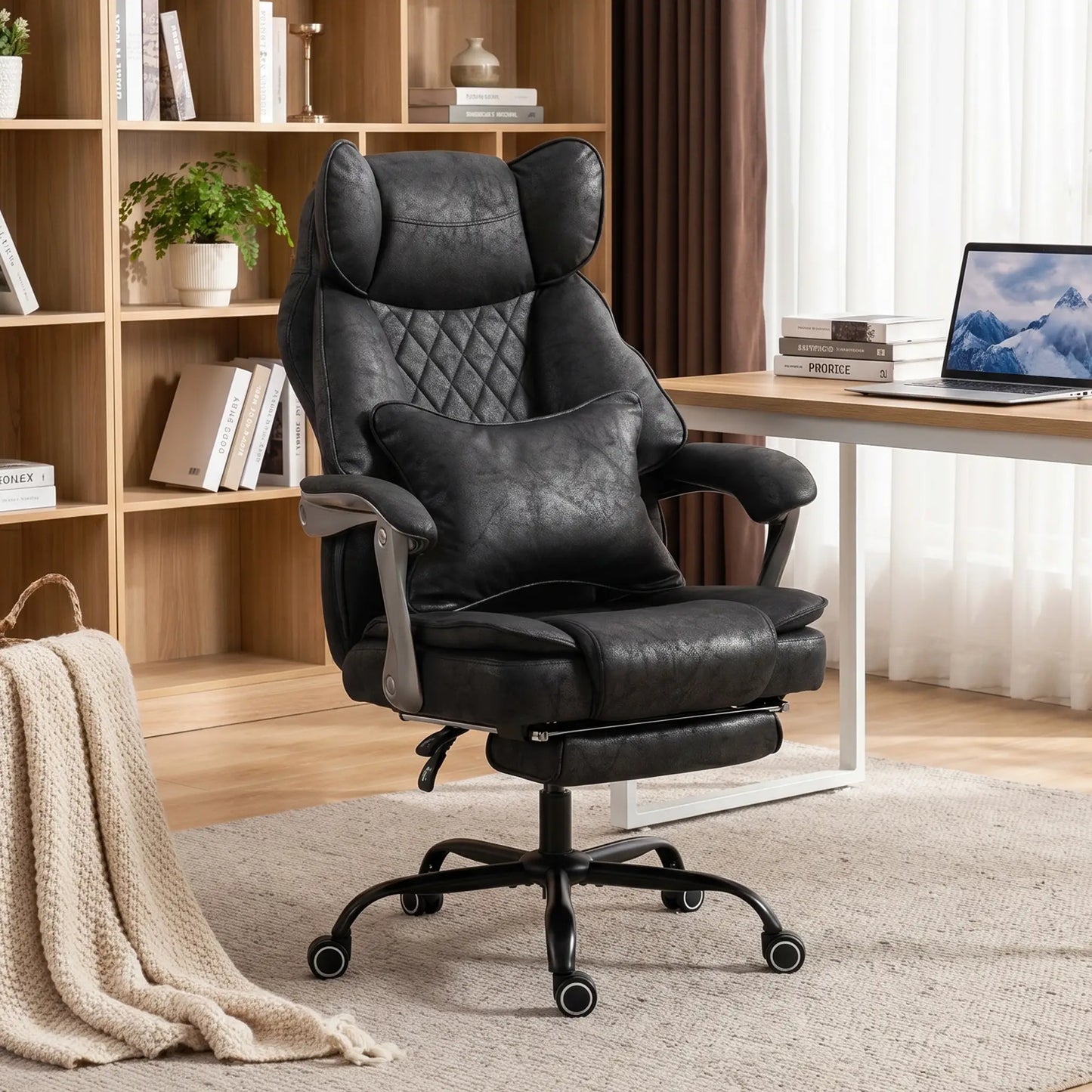 Big & Tall Office Chair 400 Lbs, Reclining, Lumbar Support, Black