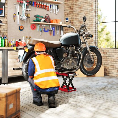 1100lbs Motorcycle Jack, Adjustable Scissor Lift, Anti-Slip Deck, Red Bike Trainer Stands at Gallery Canada