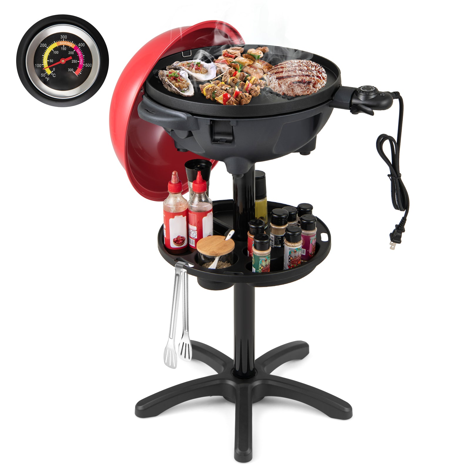Electric BBQ Grill 1200W Indoor Outdoor Grill with 2-Zone Non-Stick Grilling Plate-RE, Red Outdoor Grills at Gallery Canada
