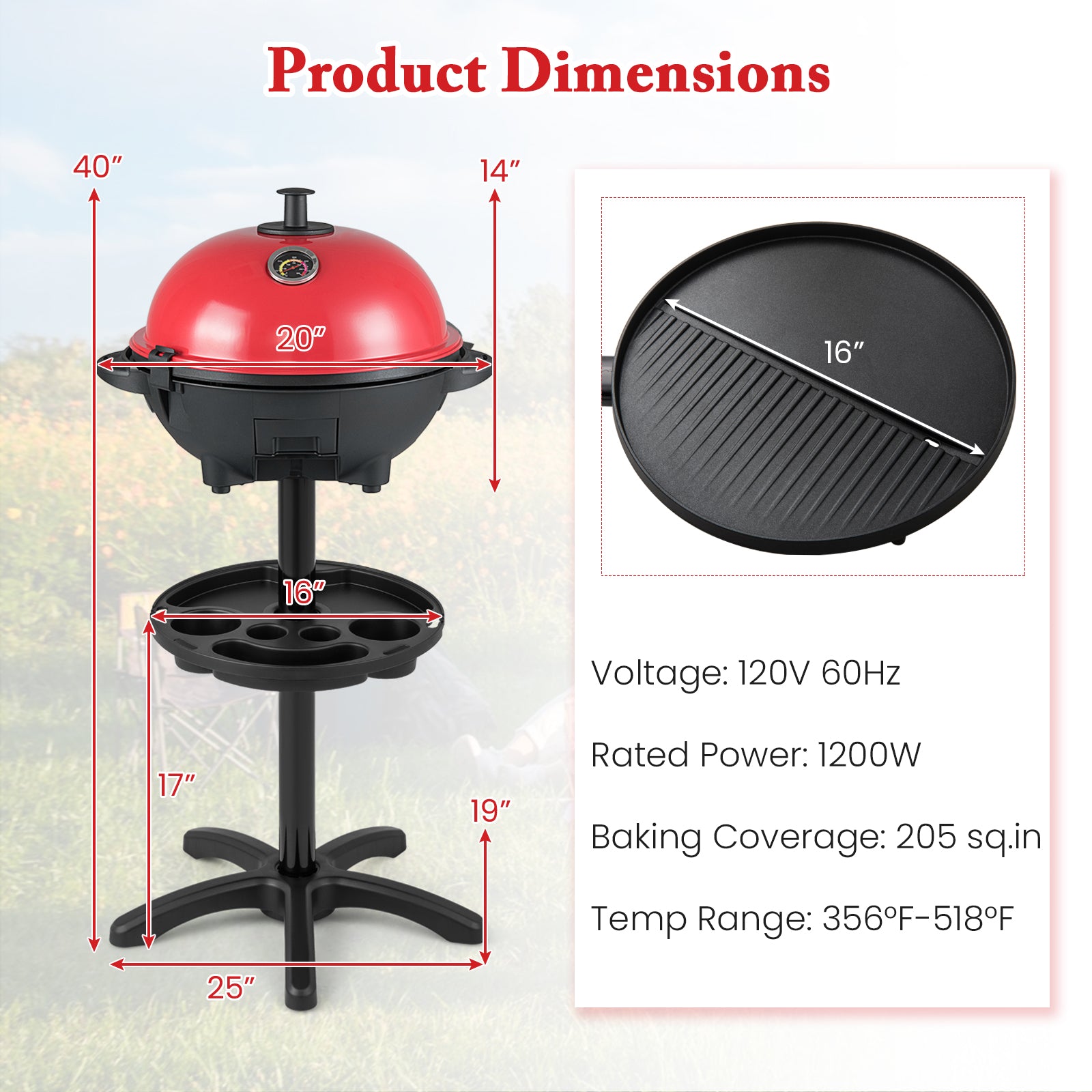 Electric BBQ Grill 1200W Indoor Outdoor Grill with 2-Zone Non-Stick Grilling Plate-RE, Red Outdoor Grills at Gallery Canada