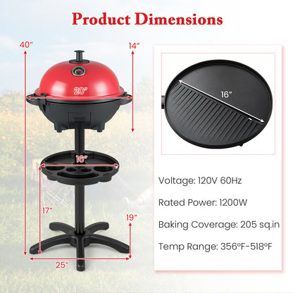 Electric BBQ Grill 1200W Indoor Outdoor Grill with 2-Zone Non-Stick Grilling Plate-RE, Red Outdoor Grills at Gallery Canada