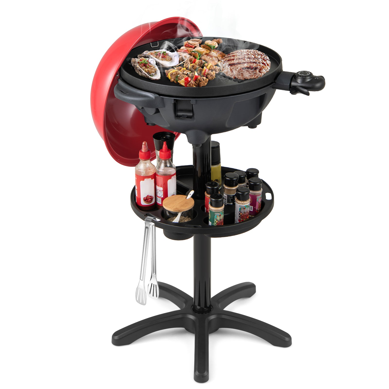 Electric BBQ Grill 1200W Indoor Outdoor Grill with 2-Zone Non-Stick Grilling Plate-RE, Red Outdoor Grills at Gallery Canada