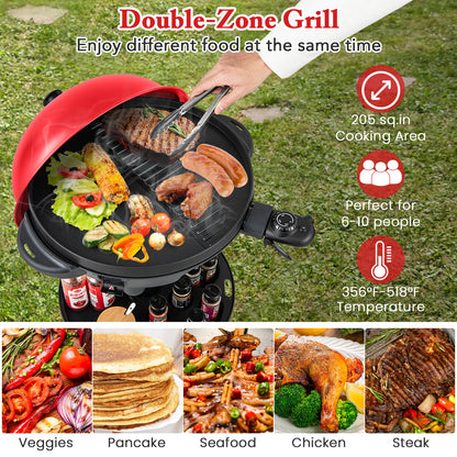 Electric BBQ Grill 1200W Indoor Outdoor Grill with 2-Zone Non-Stick Grilling Plate-RE, Red Outdoor Grills at Gallery Canada