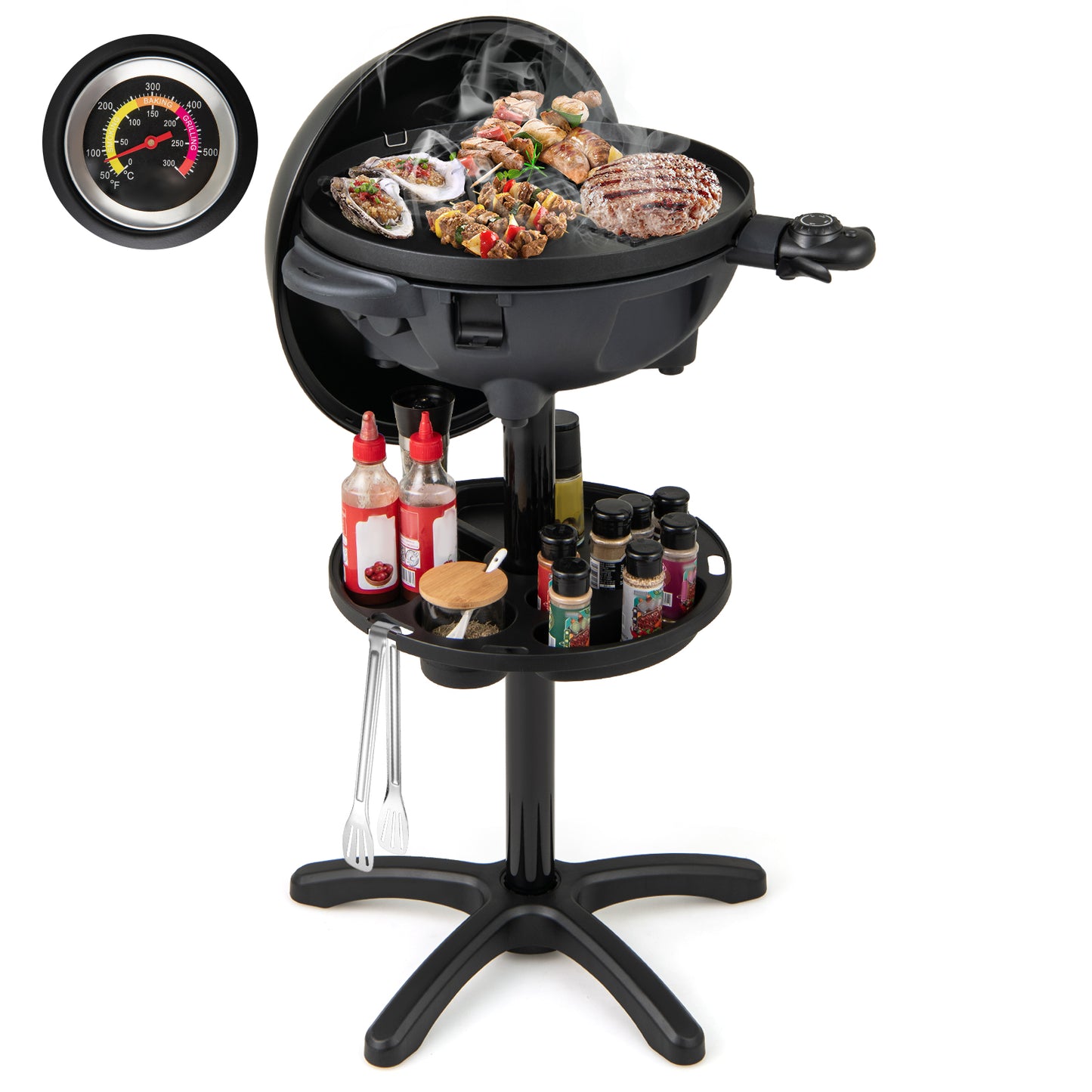 Electric BBQ Grill 1200W, 2-Zone Non-Stick Grilling Plate, Black Outdoor Grills at Gallery Canada