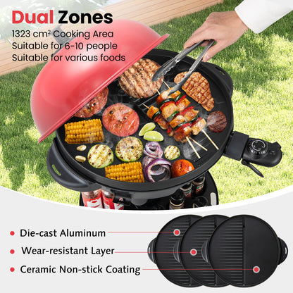 Electric BBQ Grill 1200W Indoor Outdoor Grill with 2-Zone Non-Stick Grilling Plate-RE, Red Outdoor Grills at Gallery Canada