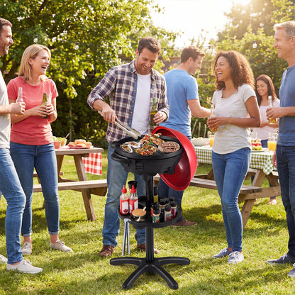 Electric BBQ Grill 1200W Indoor Outdoor Grill with 2-Zone Non-Stick Grilling Plate-RE, Red Outdoor Grills at Gallery Canada