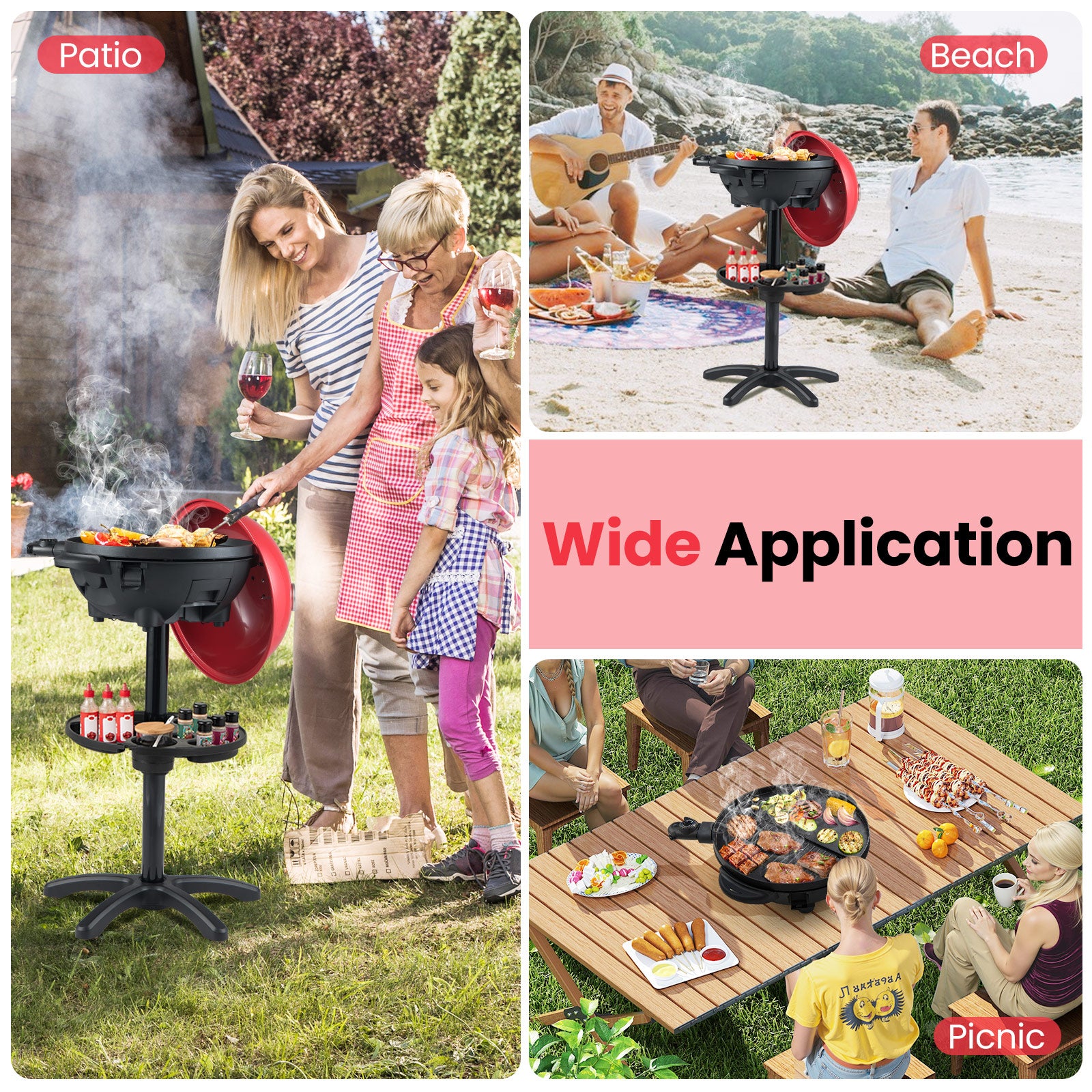 Electric BBQ Grill 1200W Indoor Outdoor Grill with 2-Zone Non-Stick Grilling Plate-RE, Red Outdoor Grills at Gallery Canada