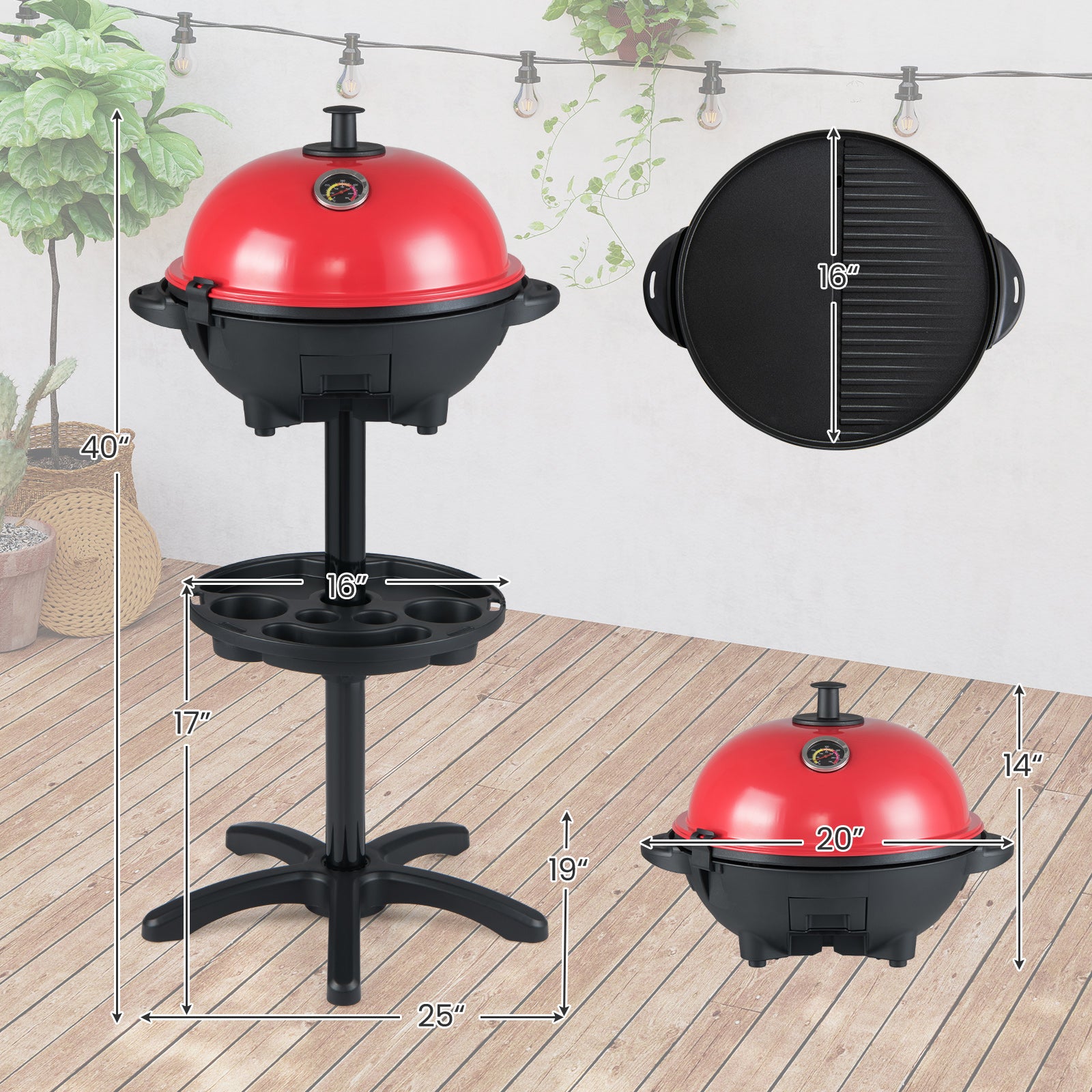 Electric BBQ Grill 1200W Indoor Outdoor Grill with 2-Zone Non-Stick Grilling Plate-RE, Red Outdoor Grills at Gallery Canada