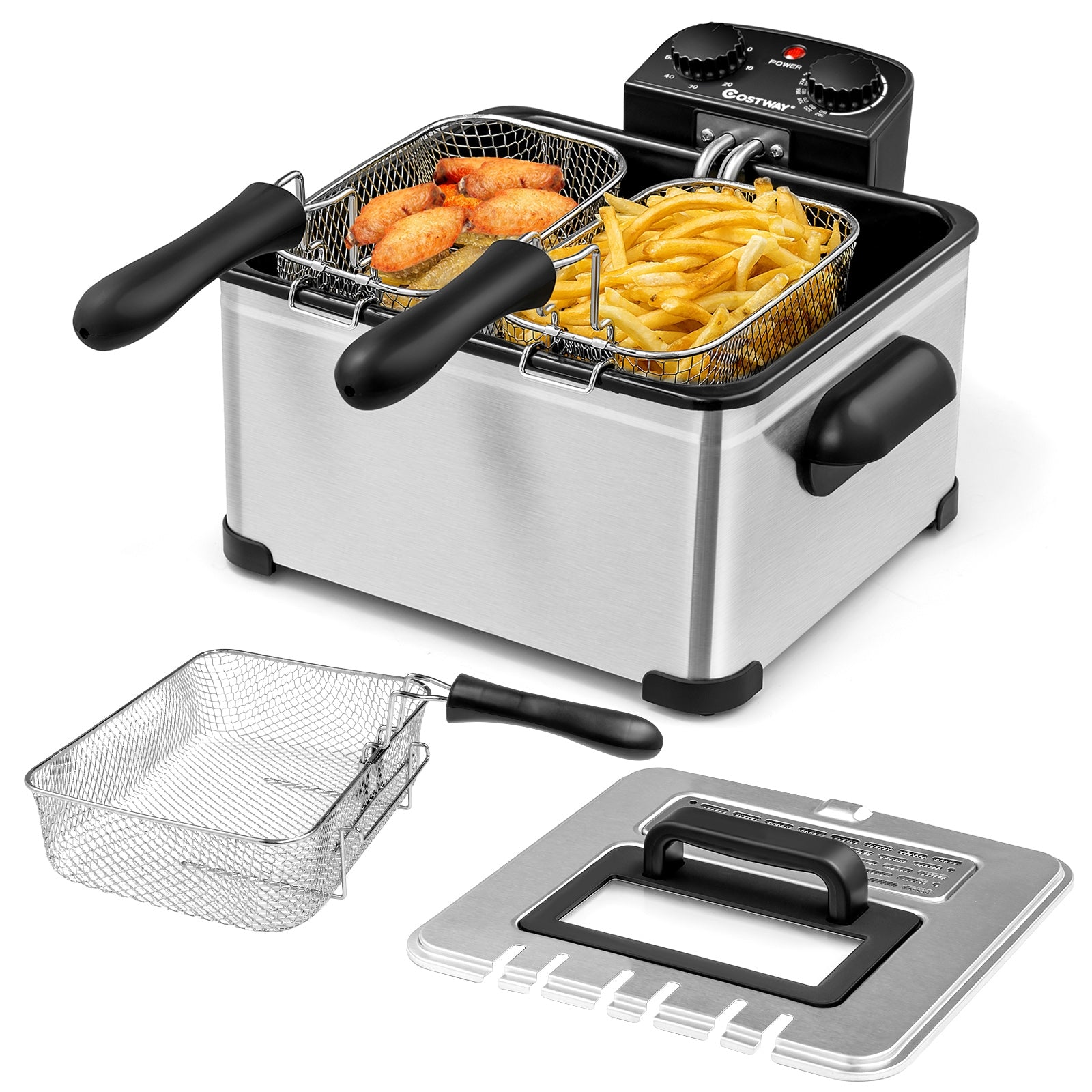 Electric Deep Fryer 5.3QT/21-Cup Stainless Steel 1700W with Triple Basket Air Fryers at Gallery Canada