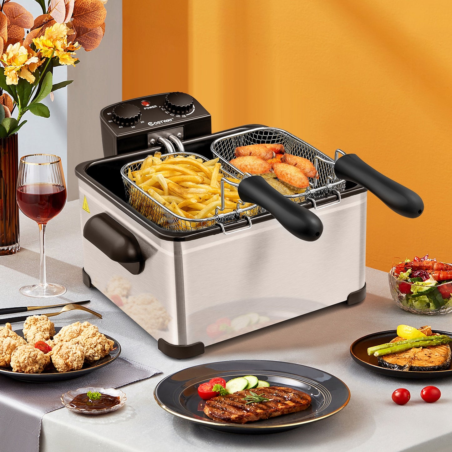 Electric Deep Fryer 5.3QT/21-Cup Stainless Steel 1700W with Triple Basket Air Fryers at Gallery Canada