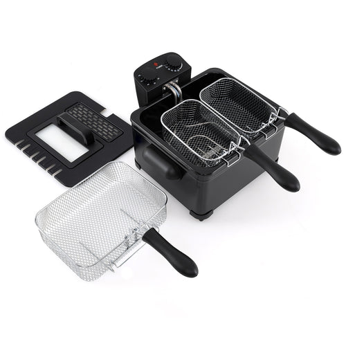 Electric Deep Fryer 5.3QT/21-Cup Stainless Steel 1700W with Triple Basket, Black