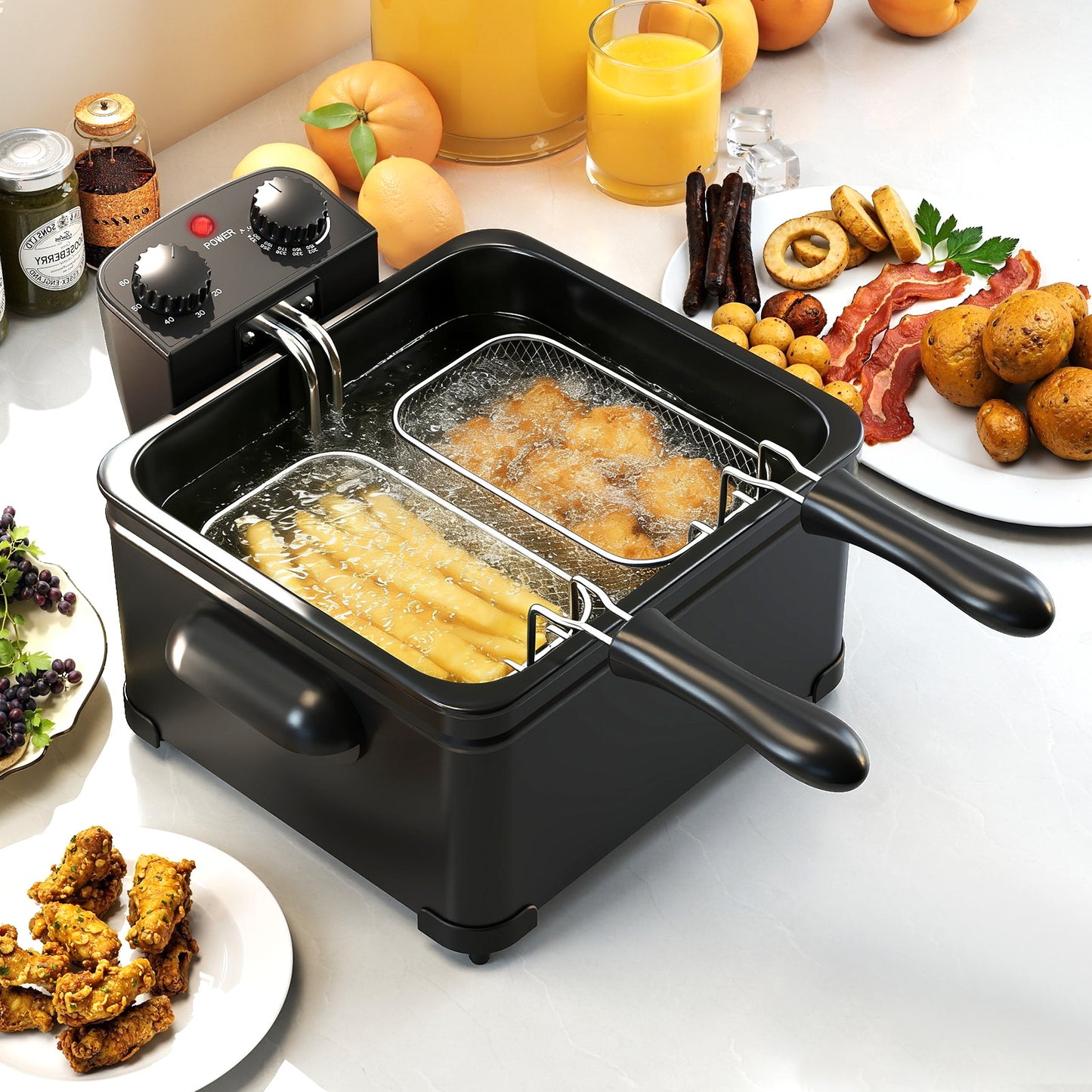 Electric Deep Fryer 5.3QT/21-Cup Stainless Steel 1700W with Triple Basket, Black Air Fryers at Gallery Canada