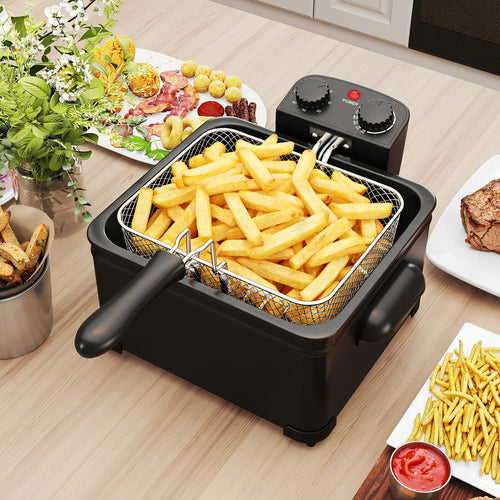 Electric Deep Fryer 5.3QT/21-Cup Stainless Steel 1700W with Triple Basket, Black