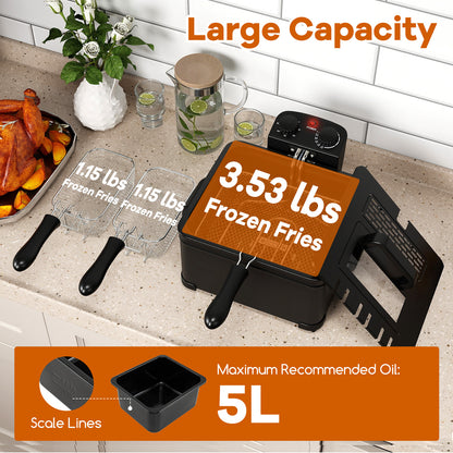 Electric Deep Fryer 5.3QT/21-Cup Stainless Steel 1700W with Triple Basket, Black Air Fryers at Gallery Canada