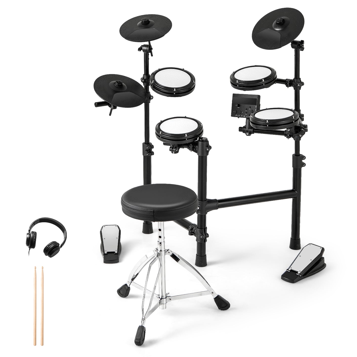 Electric Drum Set Foldable Drum Kit with 10 Demos and USB MIDI and 2 Drumsticks, Black Drums & Percussion Black at Gallery Canada