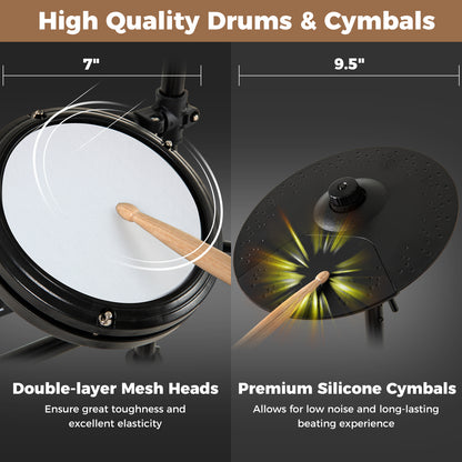 Electric Drum Set Foldable Drum Kit with 10 Demos and USB MIDI and 2 Drumsticks, Black Drums & Percussion at Gallery Canada