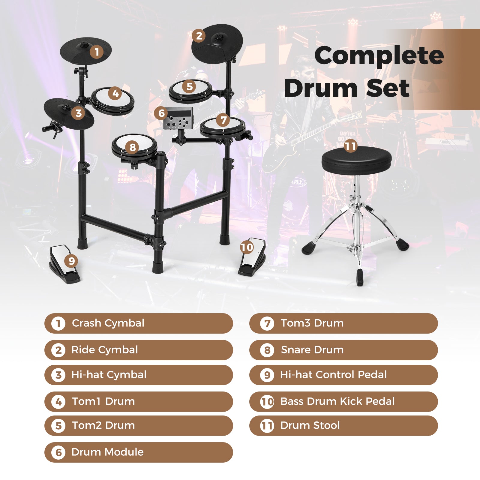 Electric Drum Set Foldable Drum Kit with 10 Demos and USB MIDI and 2 Drumsticks, Black Drums & Percussion at Gallery Canada
