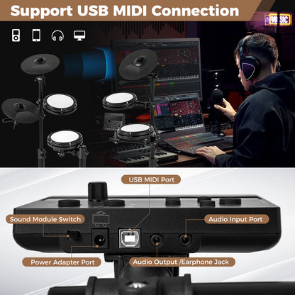 Electric Drum Set Foldable Drum Kit with 10 Demos and USB MIDI and 2 Drumsticks, Black Drums & Percussion at Gallery Canada