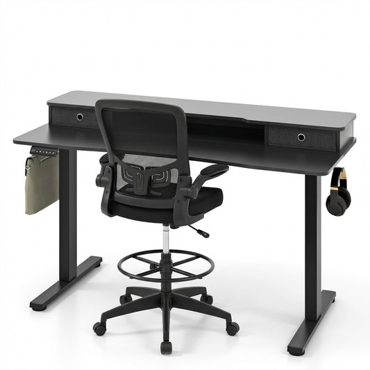 Electric Height Adjustable Standing Desk, Drafting Chair Set, Storage Drawers Home Office Options at Gallery Canada