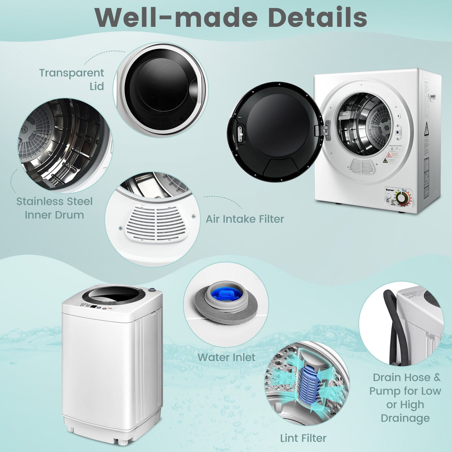 Electric Laundry Dryer and Full-Automatic Washing Machine Combo, White Washers & Dryers at Gallery Canada