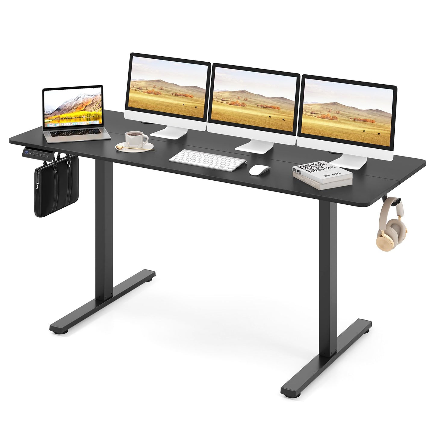Electric Standing Desk with 3 Memory Heights and 2 Hanging Hooks and Cable Holes, Black Standing Desks at Gallery Canada