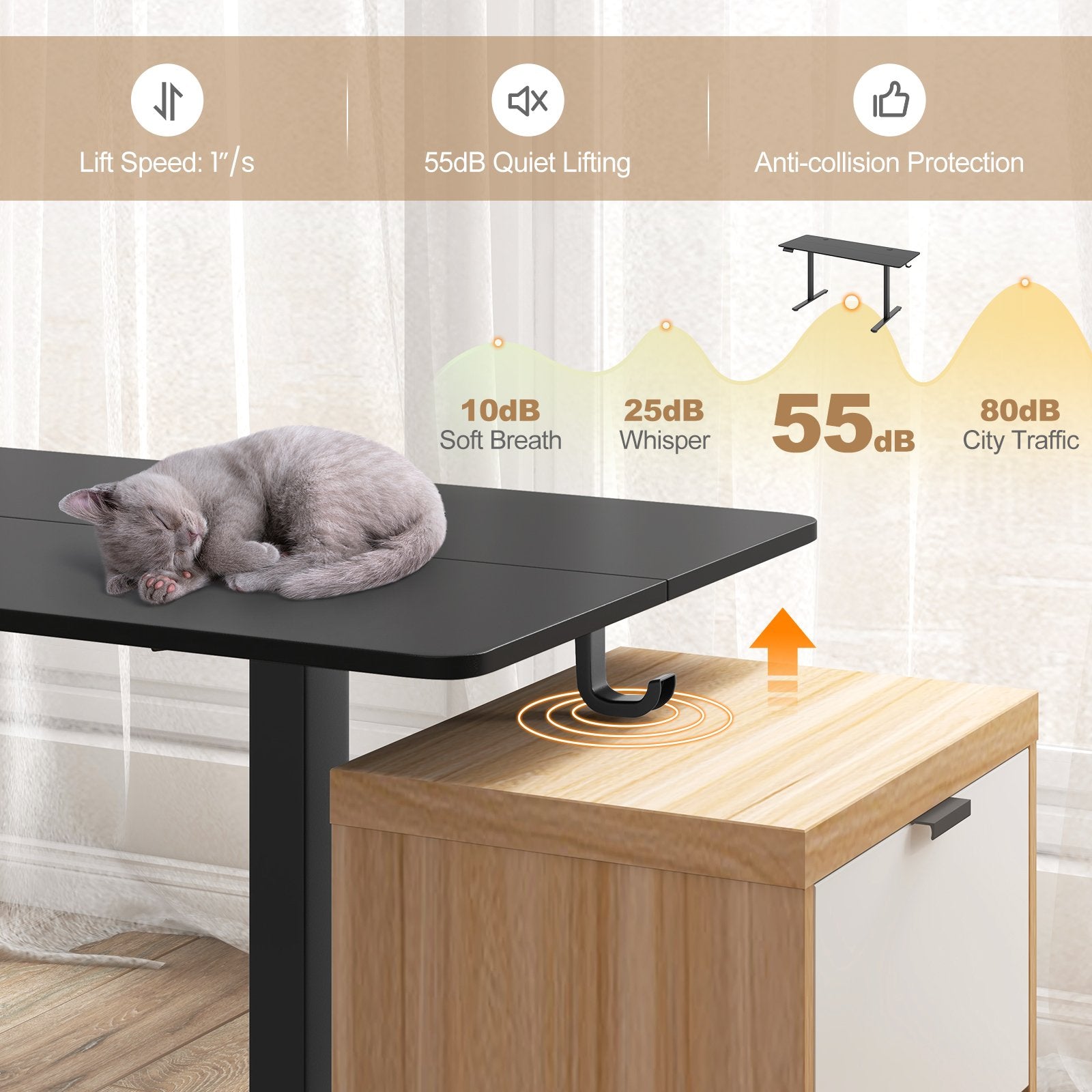 Electric Standing Desk with 3 Memory Heights and 2 Hanging Hooks and Cable Holes, Black Standing Desks at Gallery Canada