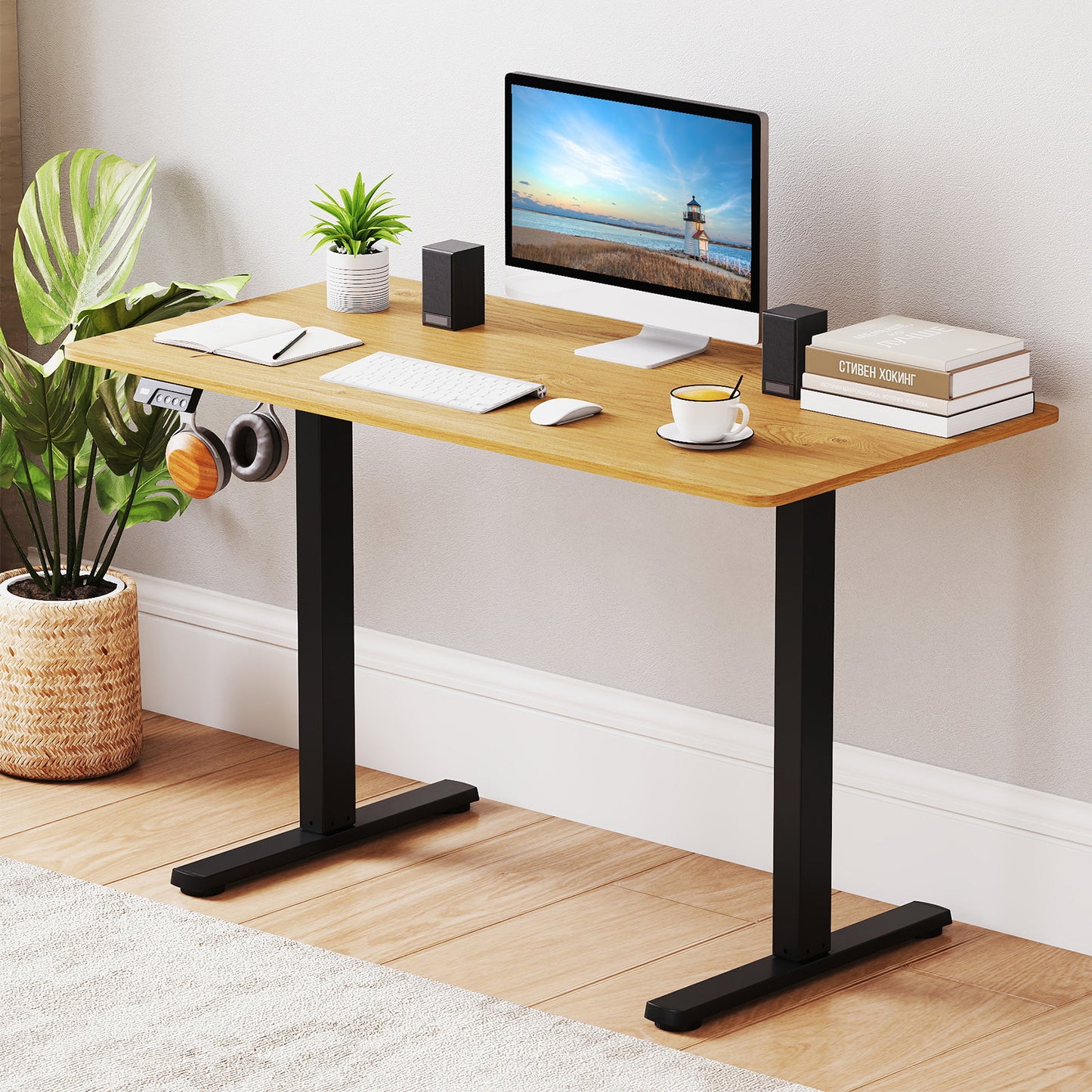 Electric Standing Desk Frame Height Adjustable Computer Desk Base with LED Display, Black Standing Desks at Gallery Canada