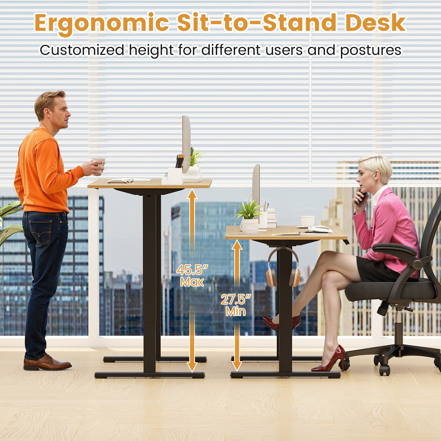 Electric Standing Desk Frame Height Adjustable Computer Desk Base with LED Display, Black Standing Desks at Gallery Canada