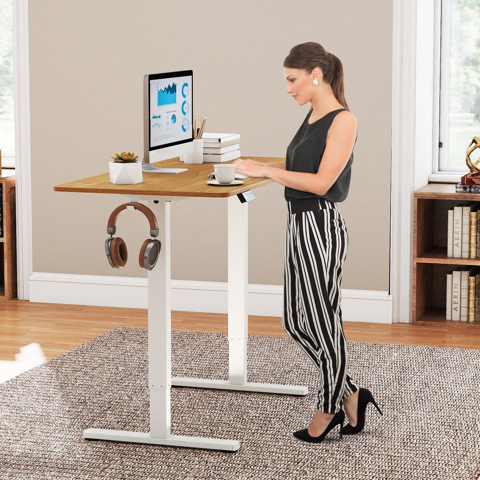 Electric Standing Desk Frame Height Adjustable Computer Desk Base with LED Display, White Standing Desks at Gallery Canada