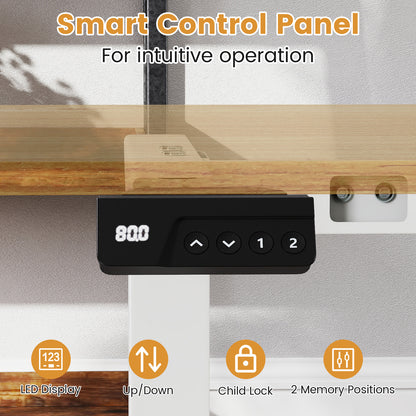 Electric Standing Desk Frame Height Adjustable Computer Desk Base with LED Display, White Standing Desks at Gallery Canada