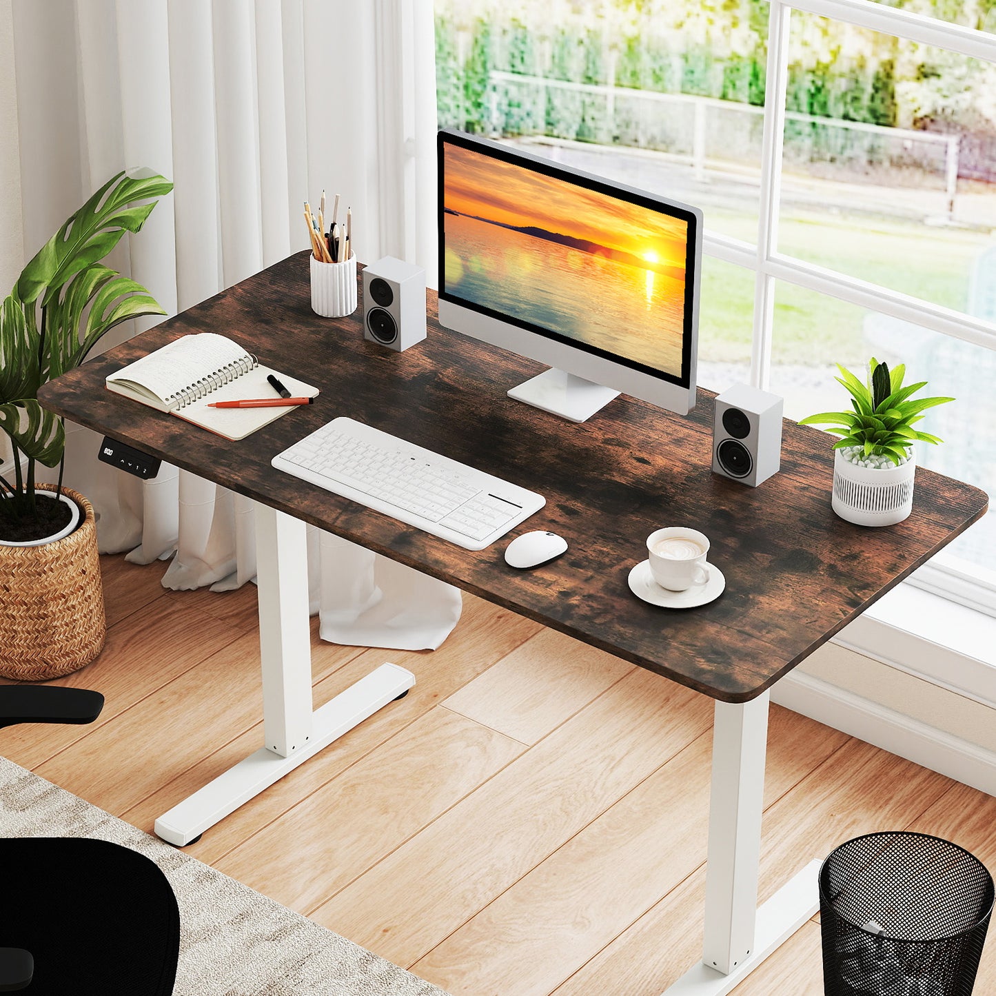 Electric Standing Desk with LED Display and 2 Memory Height Settings-CF, Rustic Brown Standing Desks at Gallery Canada