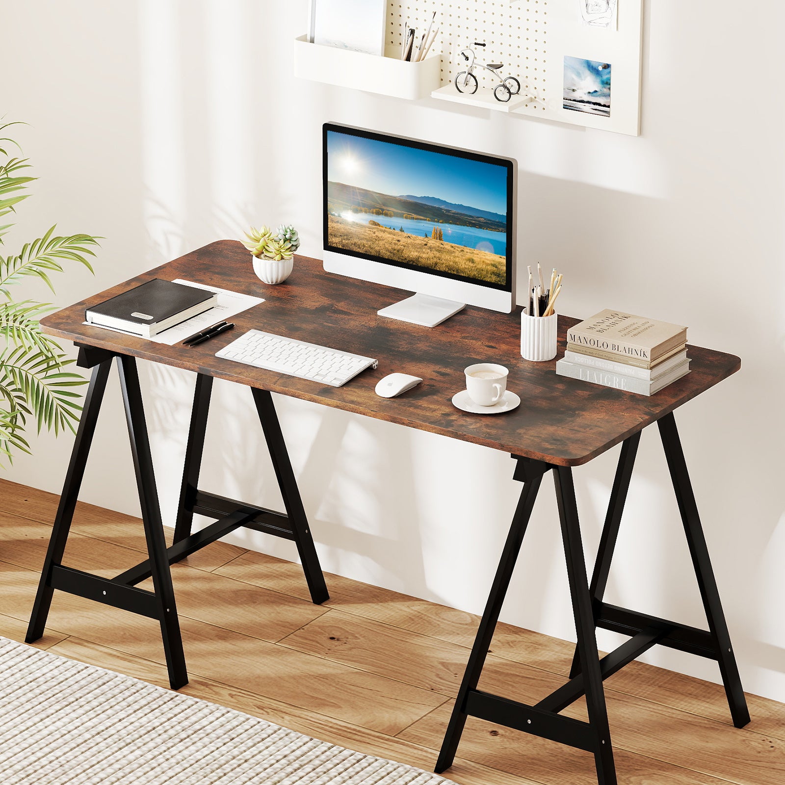 Electric Standing Desk with LED Display and 2 Memory Height Settings-CF, Rustic Brown Standing Desks at Gallery Canada