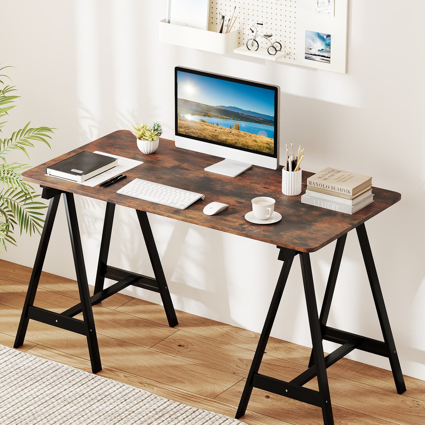 Electric Standing Desk with LED Display and 2 Memory Height Settings-CF, Rustic Brown Standing Desks at Gallery Canada