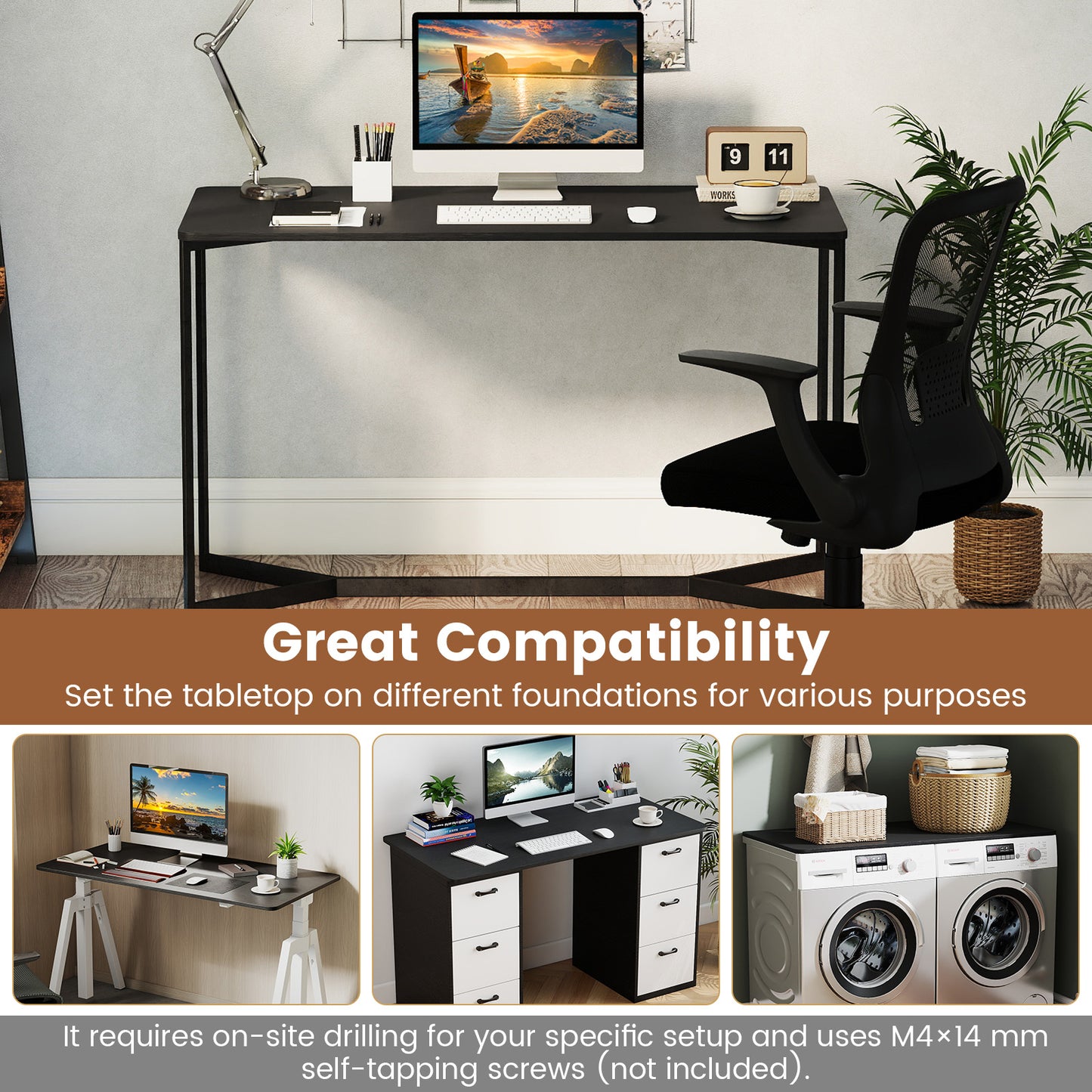 Electric Standing Desk with LED Display and 2 Memory Height Settings-DK, Black