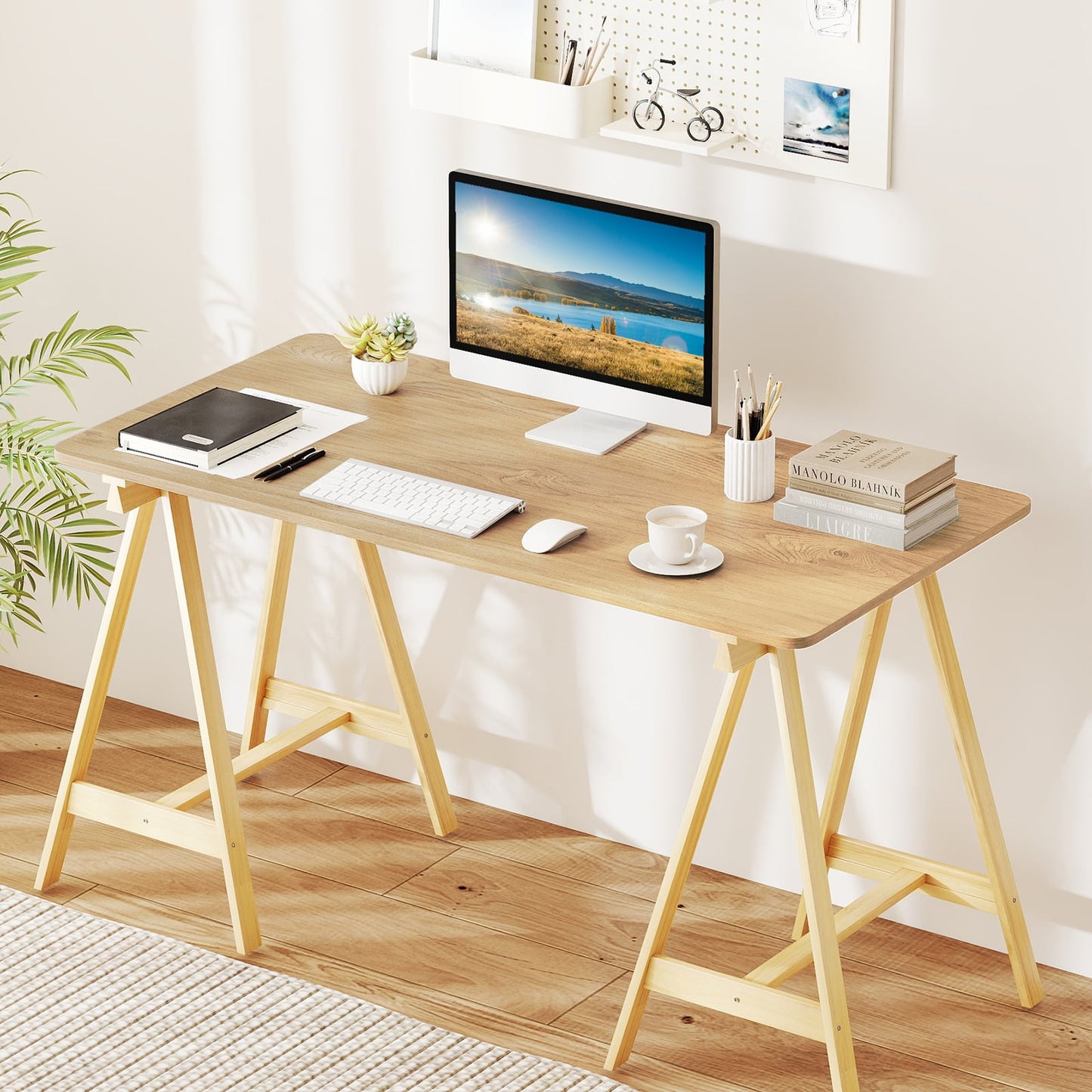 Electric Standing Desk with LED Display and 2 Memory Height Settings-NA, Natural