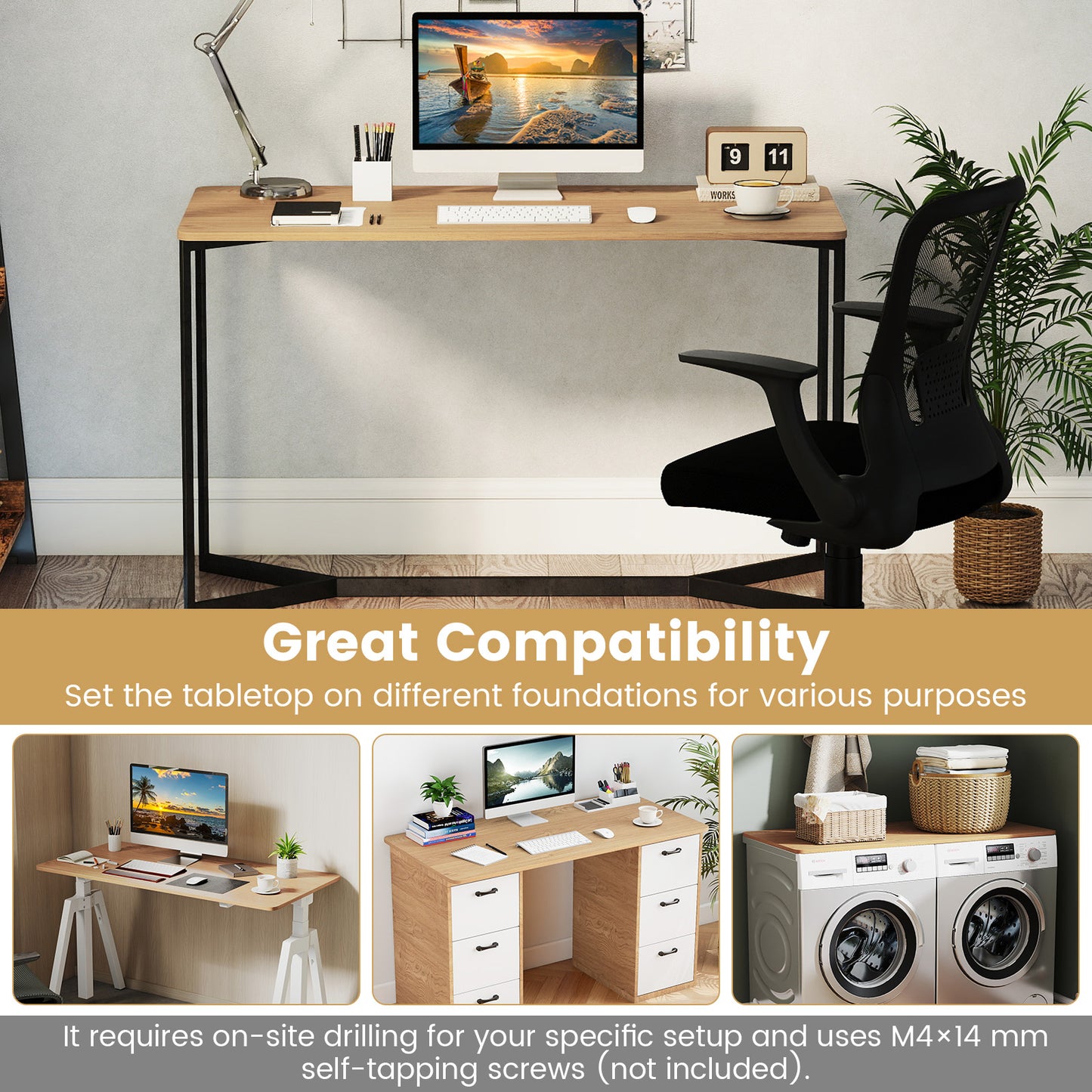 Electric Standing Desk with LED Display and 2 Memory Height Settings-NA, Natural