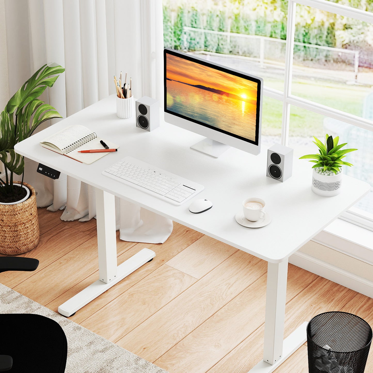 Electric Standing Desk with LED Display and 2 Memory Height Settings-WH, White Standing Desks at Gallery Canada