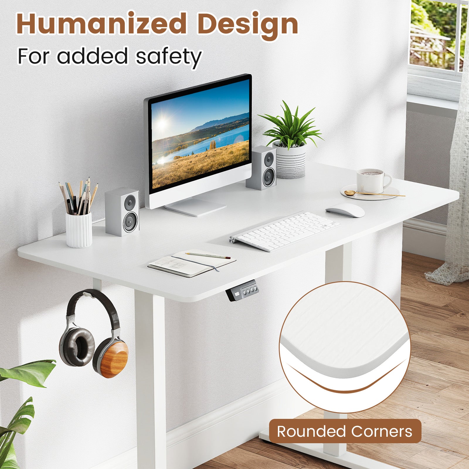 Electric Standing Desk with LED Display and 2 Memory Height Settings-WH, White Standing Desks at Gallery Canada