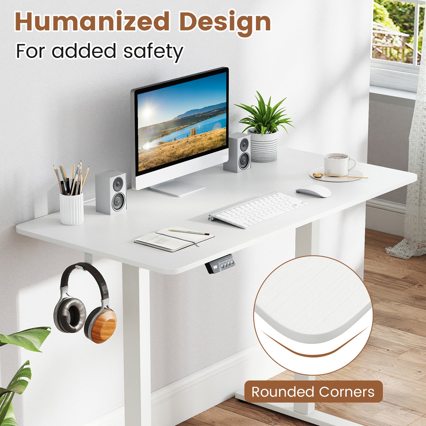 Electric Standing Desk with LED Display and 2 Memory Height Settings-WH, White Standing Desks at Gallery Canada