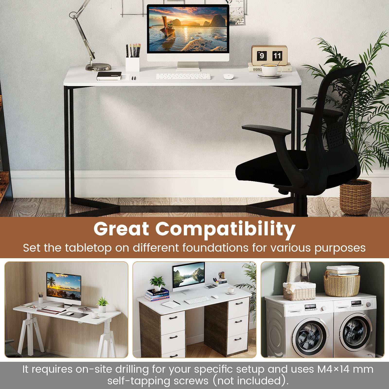Electric Standing Desk with LED Display and 2 Memory Height Settings-WH, White Standing Desks at Gallery Canada