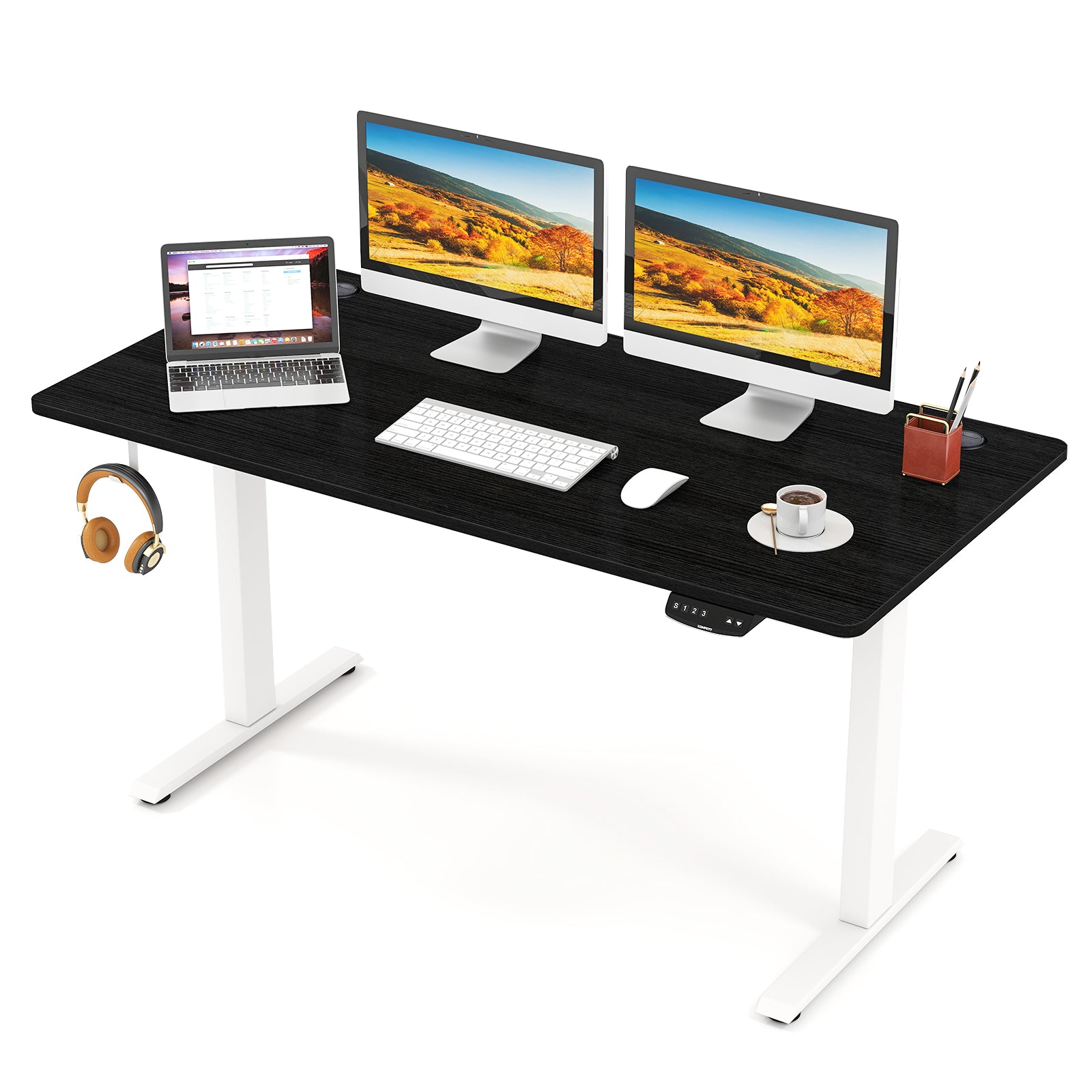 Electric Standing Desk Height Adjustable with 3 Memory Heights Black-L, Black Standing Desks at Gallery Canada