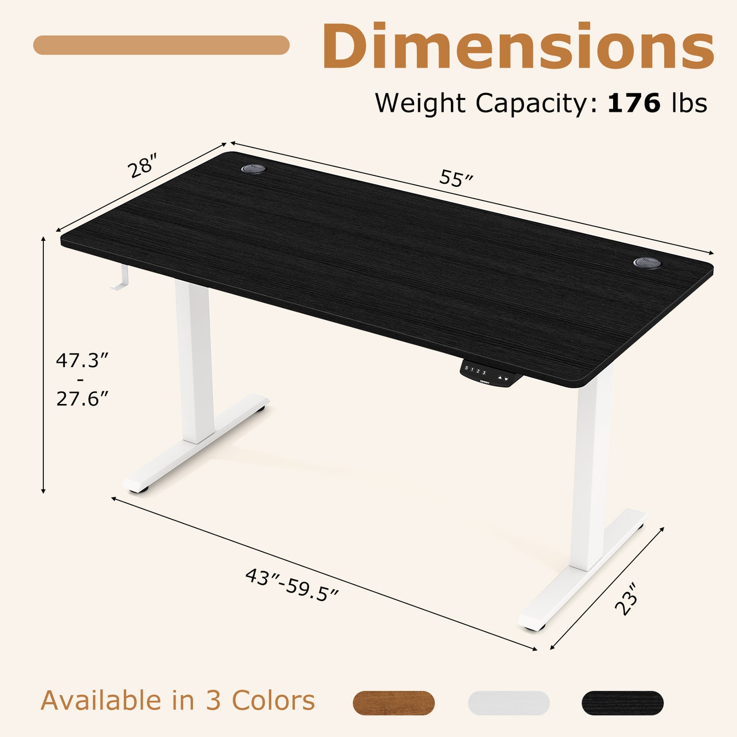 Electric Standing Desk Height Adjustable with 3 Memory Heights Black-L, Black Standing Desks at Gallery Canada