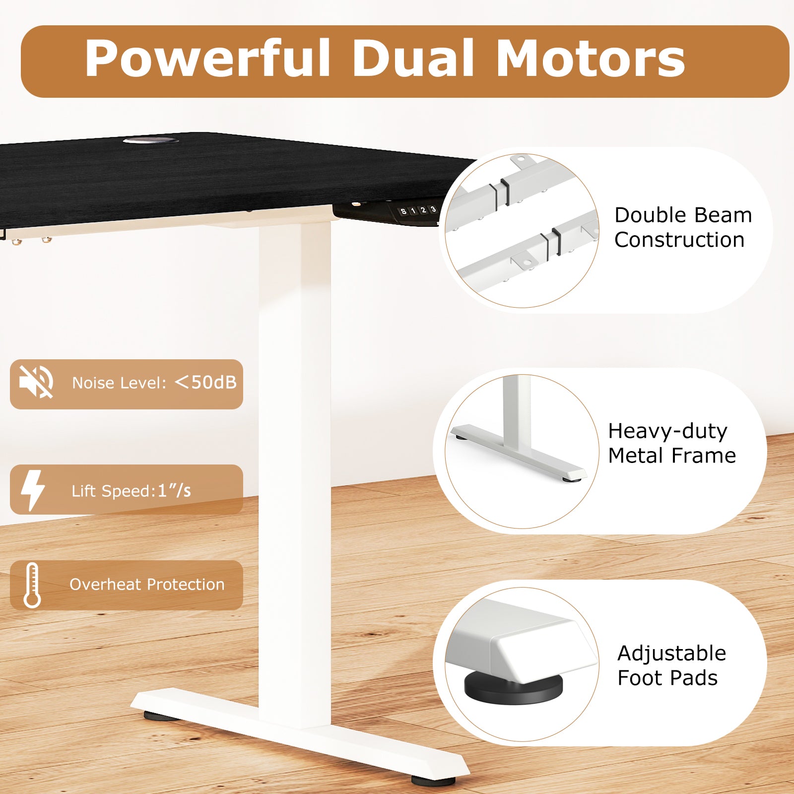 Electric Standing Desk Height Adjustable with 3 Memory Heights Black-L, Black Standing Desks at Gallery Canada