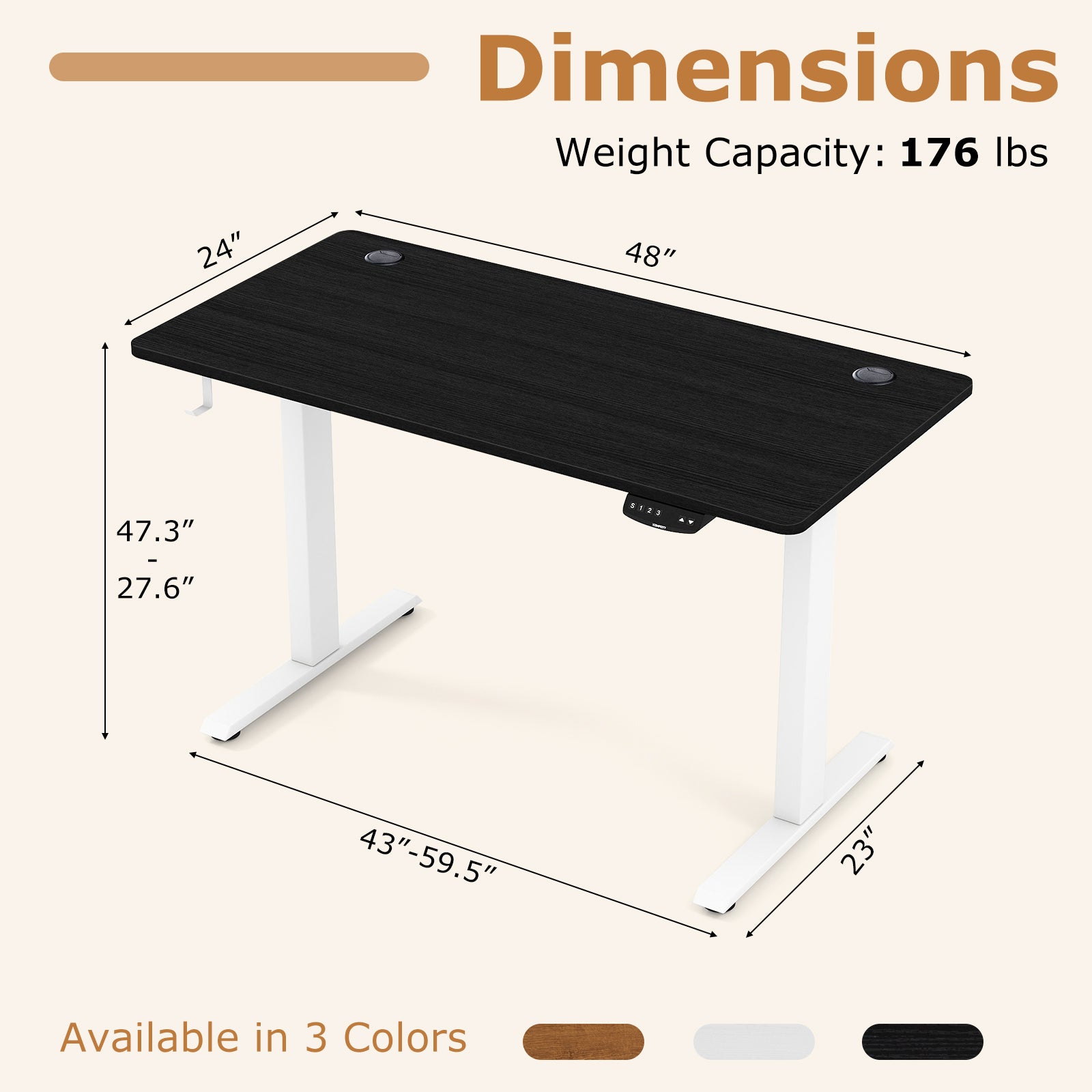 Electric Standing Desk Height Adjustable with 3 Memory Heights Black-S, Black Standing Desks at Gallery Canada