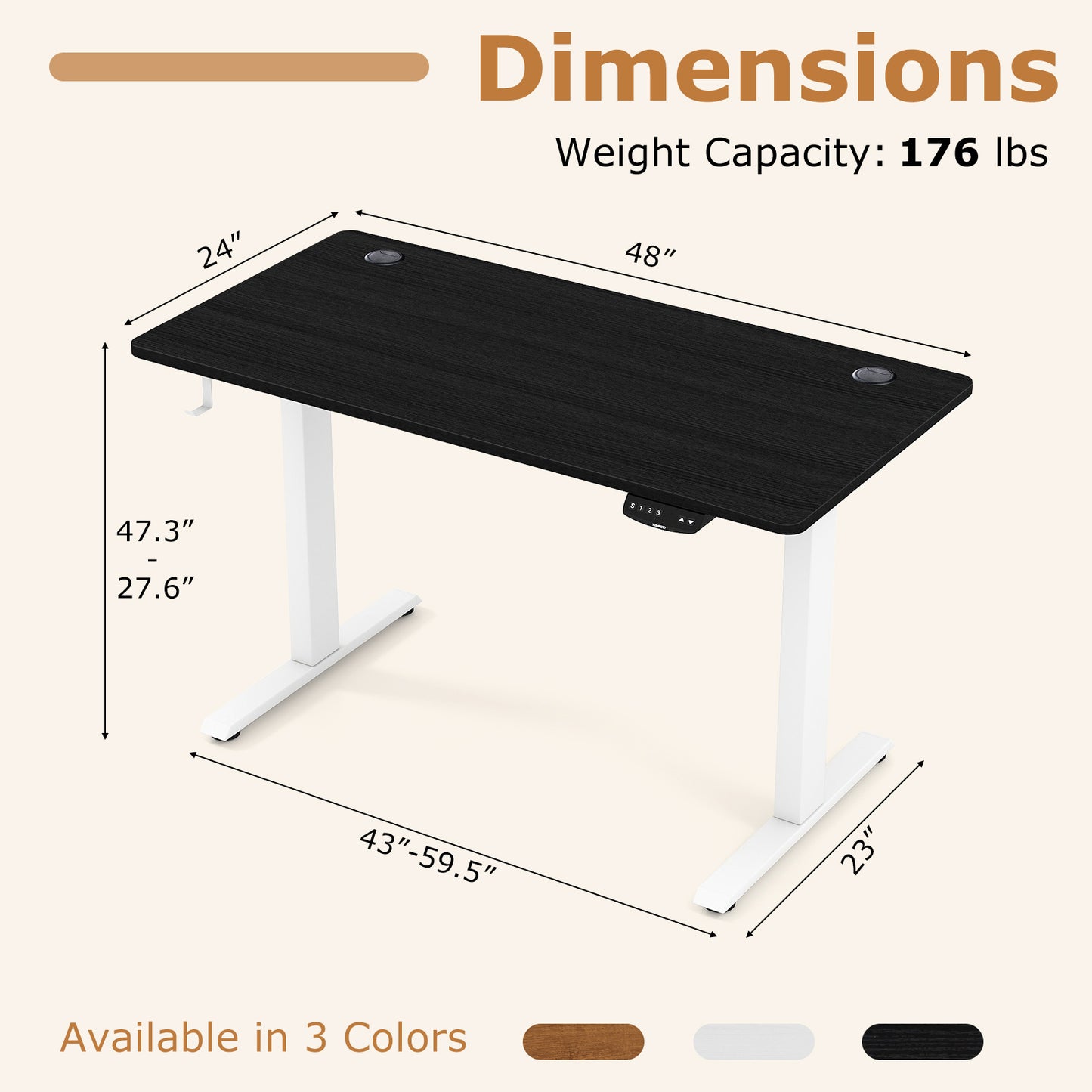 Electric Standing Desk Height Adjustable with 3 Memory Heights Black-S, Black Standing Desks at Gallery Canada