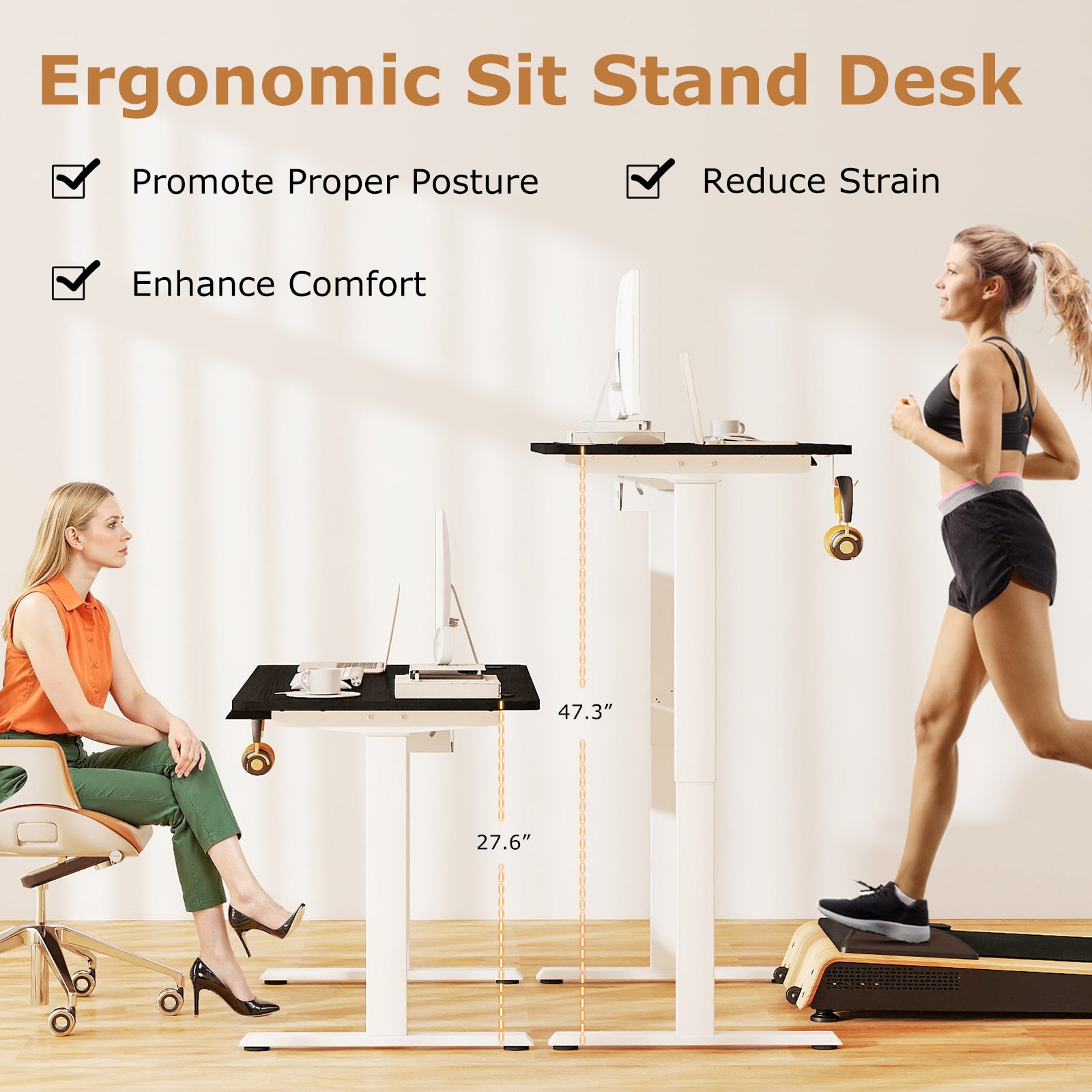 Electric Standing Desk Height Adjustable with 3 Memory Heights Black-S, Black Standing Desks at Gallery Canada